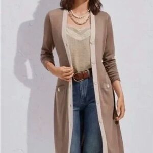 CAbi Genteel Long Cardigan - Taupe and Beige - #6161